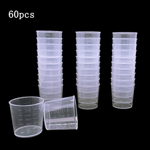 60 kom plastičnih Graduiranih čaša, 30ml / 1oz prozirnih čaša sa 50 kom drvenih štapića za miješanje za