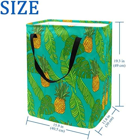 Tropski ananas uzorak zeleni list Print sklopiva korpa za veš, 60L vodootporne korpe za veš kanta za veš igračke skladište za spavaonicu u kupatilu