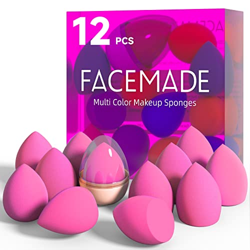 Facemade 12 PCS makeup set spužva i 1 Držač spužve, šminke za temelje, ljepota, spužva za lice za tečnost, krem ​​i prah, ružičasta sa 2 oblika
