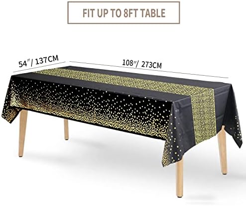 Fecedy 5 paketi 54 X108 Zlatna talasna tačka crna jednokratna plastična stola pokriva vodootporna