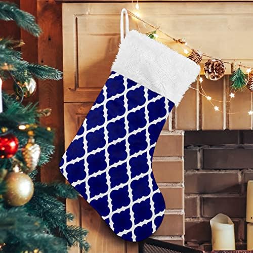 Božićne čarape Moderni bijeli marokanski geometrijski uzorak plavi bijeli plišani manžetni Mercerizirani baršunasti
