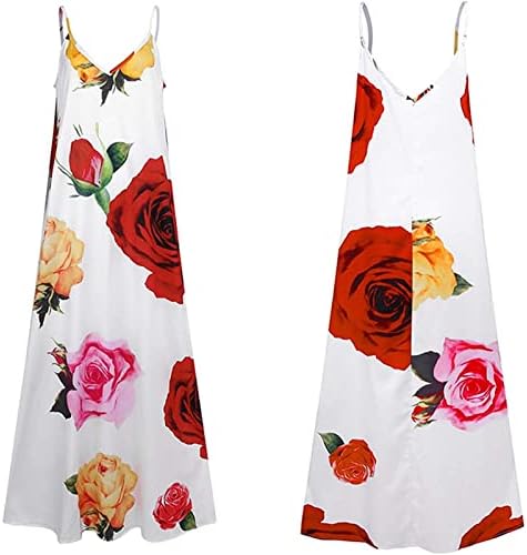 Ženska cvjetna print Maxi haljina ljeto bez rukava V izrez Spaghetti remenske haljine polka tat trendy casual duga haljina