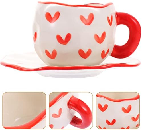 Šalice za CATESEAON Cutelice sa tanjurima Valentines Dan čaj i tanjur Set Love Heart Espresso šolja za kavu za piće Latte Cafe Mocha Čaj Expresso Cup Cup