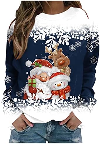 Jjhaevdy Women Slatko Funny Snowman Dukseri Merry Božić Graphic Labavi vrhovi majice s dugim