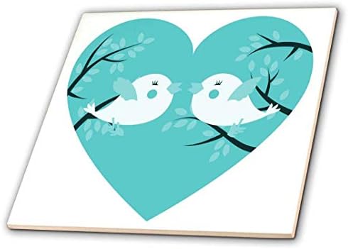 3dRose dve slatke tirkizne ptice na drvetu u srcu-keramičkoj pločici, 4-inčni