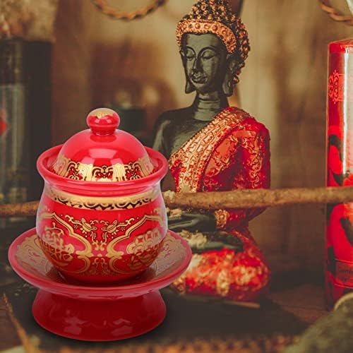 Prettyzoom piting čaše za piće Keramički oltarski čaša Budistička kulica ritual budista Ponuda vodene čaše Svetog Kupa vode sa poklopcem Buda Bogoslužja za pribor za oltar Red Cera