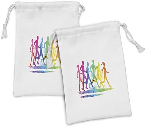 Ampesonne trčanje tkanine torba od 2, grupa muškaraca i žena sportaši koji pokušavaju ostati fit vježbanje vježbanja šarene, male torbe za crtanje za maske za toaletne potrepštine, 9 x 6, višebojni