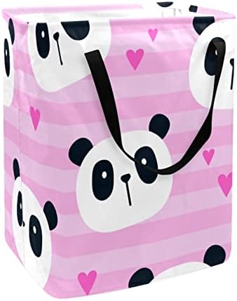 Slatka Panda sa srčanim uzorkom Print sklopiva korpa za veš, 60L vodootporne korpe za veš kanta za veš igračke skladište za spavaonicu u kupatilu