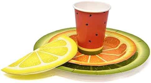 Tutti Fruity Party Potpuna pribora za pribor 24 9 Papirna ploča 24 7 ploča 24 9 oz Cup 24 salvete za ručak za citrusni voćni limunski lubenik narančastog vapna tropskog voća dekor za rođendanskom hranom