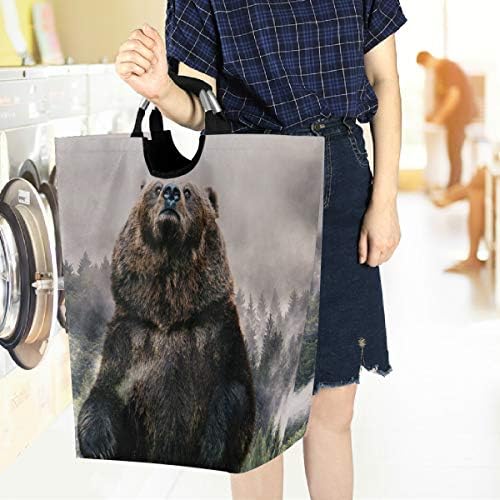 visesunny medvjed i borova šuma životinja velika torba za veš sklopiva oxford tkanina korpa za veš sklopiva