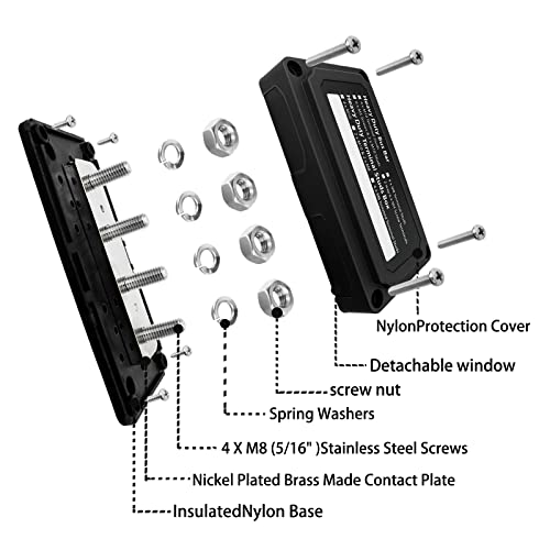 4 Post Power Distribution Block Set bar, 4 x m8 Priključni vijci sa poklopcem 300 AMP Ocjena - Marine, Automobili i solarni ožičenje, 5/16 Crna