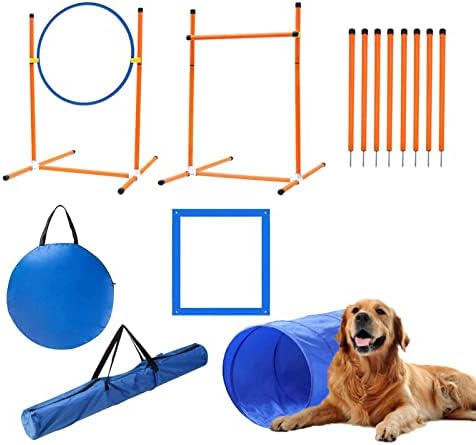 MKSY Agility oprema za pse, kućne ljubimce na otvorenim igrama Agility Starter komplet za trening uključuje tunel za pse, polje tkanja, visoke skokove, skok zvona i pauziranje s torbom