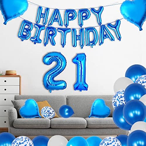 Yujiaonly 21st rođendanski ukrasi za rođendan plave sretne rođendane folije Blue broj 21 sretan