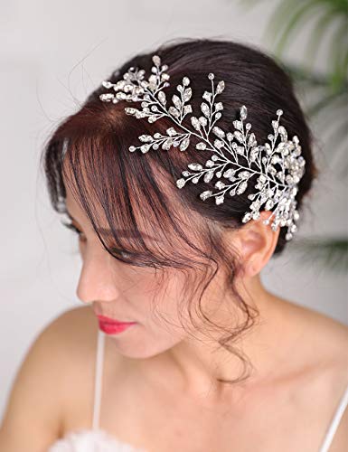 Denifery Silver Bride Crystal Wedding Hair Vine Bridal hair Piece Rhinestone Hair Accessories For Women and Girls