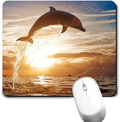 Yaaxazepluy - Dolphin Sunset jastučić za miša, Gaming pravokutnik MousePad za računarski prenos prenosnog računala Neklizaj gumeni desk mat, slatka uredski poklon