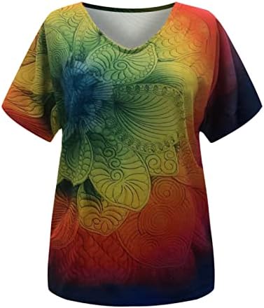 Summer Fall bluza za žensku odjeću kratkih rukava modni pamučni V izrez Grafički casual labavi fit