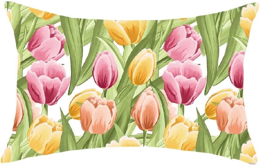 Often Spring Tulips Lumbar jastuk 12x20 Farmhouse Cvjetni cvjetovi bacaju jastučnicu Proljetni ljetni