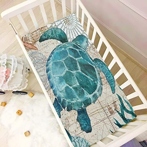 Opremljeni listovi krevetića, morska kornjača plava kornjača za djecu za dječake djevojke, pričvršćena