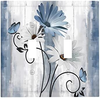 Farmhouse TURQUOISE Blue Daisy cvjetni cvijet Double preklopni prekidač poklopca ukrasna 2 banda zidna ploča