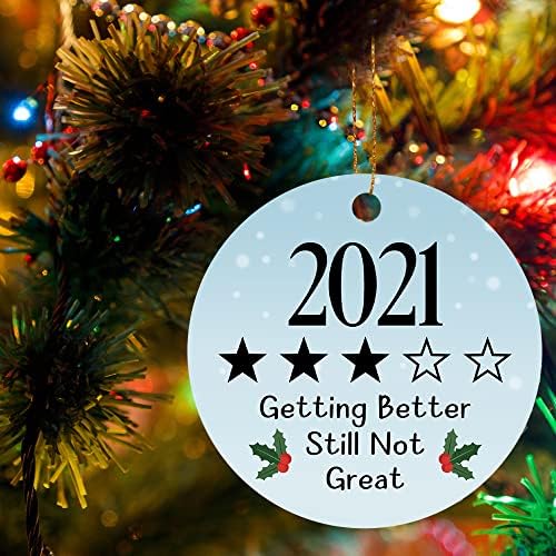 2021 Božić Pregled Sve Bolje, Još Uvijek Nije Veliki Ukras Karantin Božić Bauble Funny Božić Drvo Visi Keramički