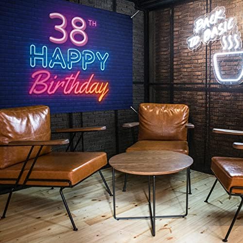 Glow Neon Happy 38th Birthday Backdrop Banner Decor Black-Colorful Glowing 38 Years Birthday Party