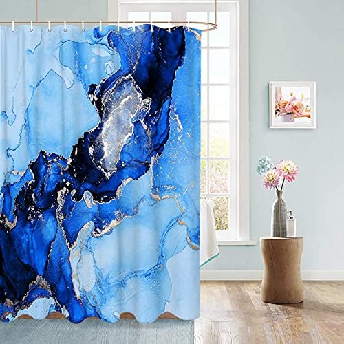 VDLBT tuš zavjesa plava mermerna ink za kupatilo sažetak Luksuzna moderna geometrijska vodootporna poliesterska tkanina za zavjese za kupatilo sa ukrasom kuka 48 x 72 inča