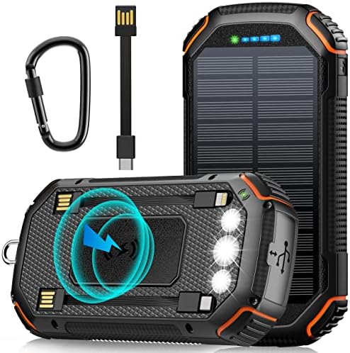 Solarna energetska banka 36000mAh, solarna punjač Bežična mreža ugrađena u 3 kablove IPX5 vodootporni prijenosni solarni vanjski paket baterije sa 3 ulaza 4 izlaz 15W USB C priključak Camping Svjetiljka iPhone Samsung tablet