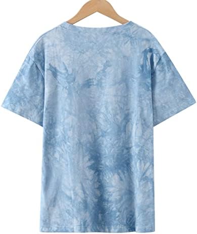 Žene Tie-Dye majice Sun and Moon tiskani ljetni vrhovi kratkih rukava s kratkim rukavima, labavi