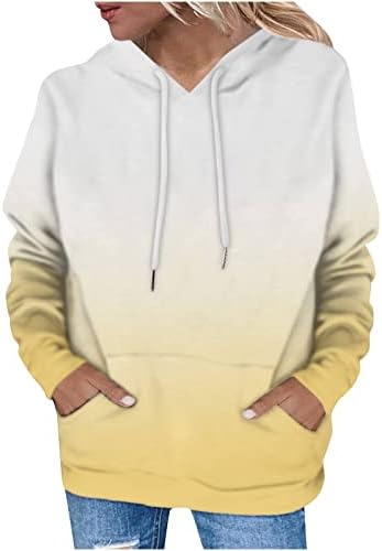 Ženska Gradijentna boja dukserica s kapuljačom Dugi rukav Oversize pulover Shirt labavi Casusl Kengur džepni vrhovi
