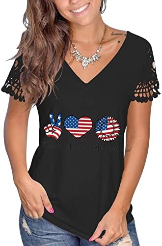 Dnevna majica za neovisnost za žene CUTOUT THIRTS kratkih rukava 4. srpnja Teers Top American Zastava Grafički pulover