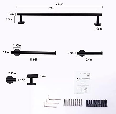 Crni set stalka za peškire za kupatilo 【SUS304 Nerđajući čelik】 mat Set stalka za peškire od 4 komada