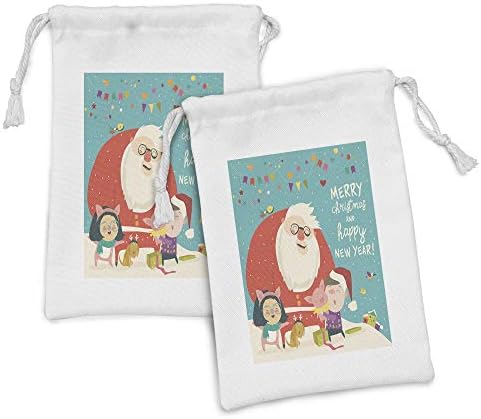 Ambesonne božićna torba za božićnu torbicu 2, stara Djeda Mraza sa malim svinjoškom i šarenim