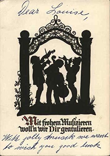 Mit Frohem Musizieren Woll'n Wir Dir Gratulieren siluete Original vintage razglednica