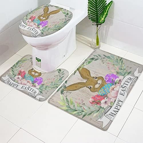 Royalours Happy Uskršnji dnevni u kupaonici 3 komada prostirke zeko uskršnje jaja cvjetne vijenac prostirke