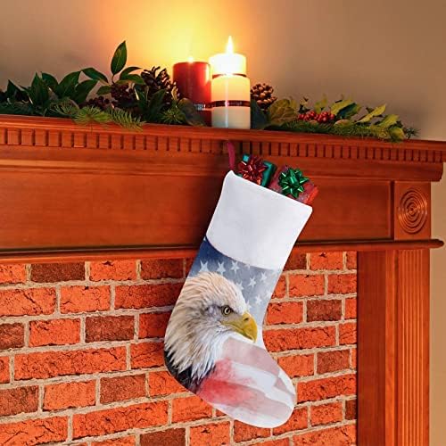 Ćelavi orao sa američkom zastavom Božićne čarape Čarape Xmas Tree Santa ukrasi Viseći ukrasi