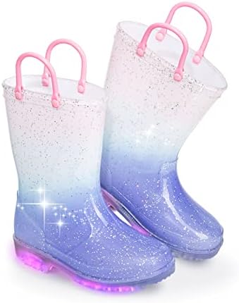 EUXTERPA Toddler Kids Glitter Light Up vodootporne čizme za kišu za djevojčice Sparkle Rainbow cipele