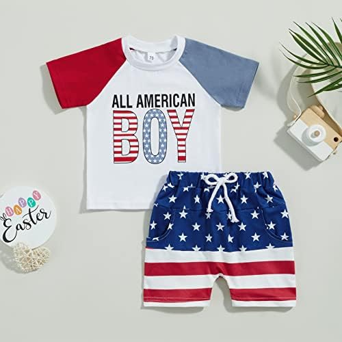 Pengght 4. jula Baby Boy Outfit Pismo Ispis Majica Top American Flag Ispisane kratke hlače Postavi