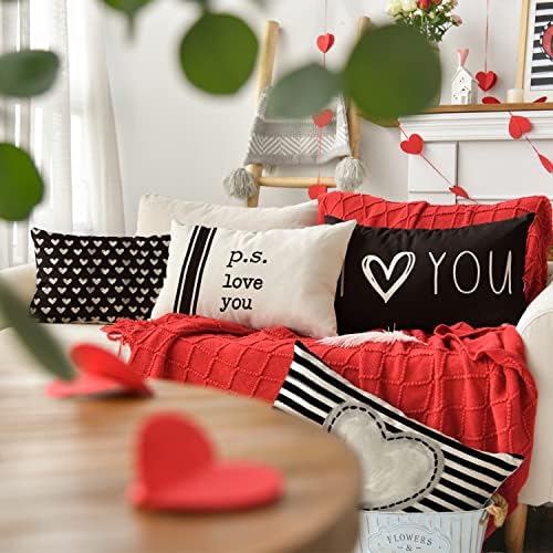 Avoin ColorLife Valentinovo Volim te bacaju jastuk navlake, 12 x 20 inča Valentine Heart Stripes p.s.