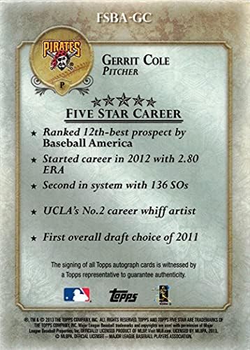 12. februara 2013. bejzbol s pet zvjezdica FSBA-GC Gerrit Cole certificirani Autograph Rookie kartica - samo