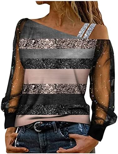 Ženske prugaste košulje ženske Casual boje blok Print labavi rukav bluza mrežasta majica Splice