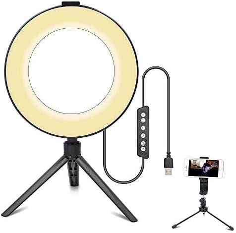 B-Qtech prstenasto svjetlo, 6 RGB prstenasto svjetlo sa podesivim postoljem za Stativ & držač za mobilni telefon, Mini LED svjetlosni prsten sa mogućnošću zatamnjivanja Desktop LED lampa sa USB-om za Selfie Makeup live Streaming YouTube Video