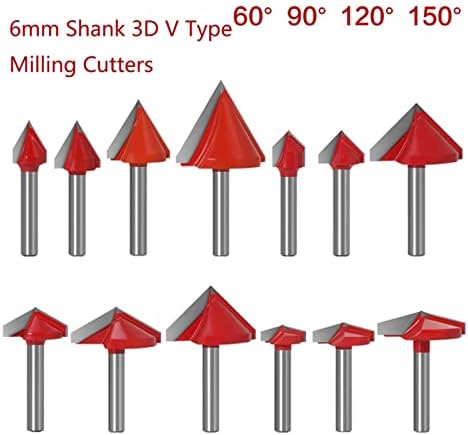Površinski glodalica 6mm Shank V Groove Bits CNC Carbide End Mills 3d bitovi rutera 60 90 120 150 stepeni rezbarenje mlinova alati za obradu drveta
