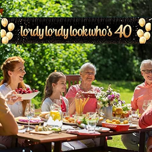 Lordy Lordy Look Who's 40 Banner Happy 40th Birthday Backdrop Gold Zlatni baloni konfeti Funny