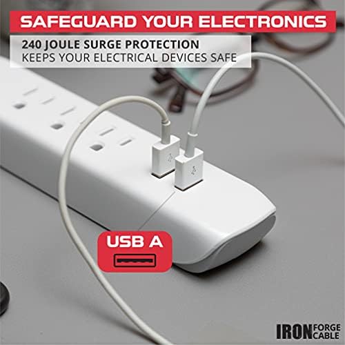 Strujna traka za zaštitu od prenapona sa 2 USB porta, 3 električne utičnice & 6 Ft bijeli Produžni kabl, 13A/1625W, ETL na listi