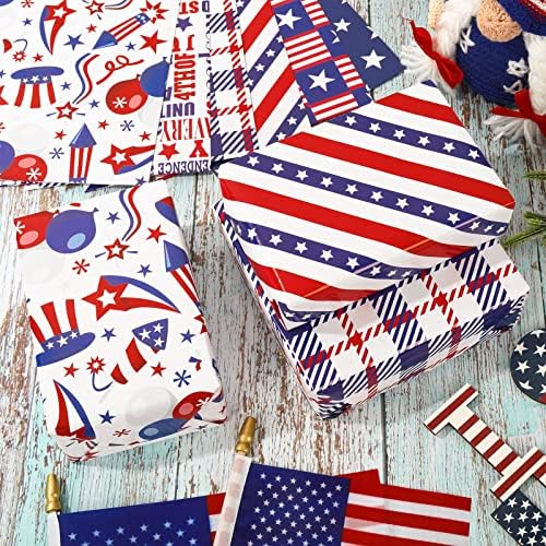 Anydesign 12 listova Patriotski papir za umotavanje 4. jula Stars Stripes američka zastava papir za umotavanje