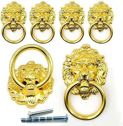 Youyoulu 6pcs 6pcs Antique-Gold-Lion-lavi-glava-povlačenja, vintage-zlatni-životinjski ormar-pull-prsten,