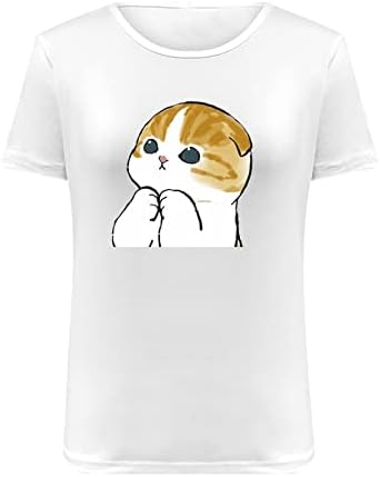 Žene ljetne bijele vrhove slatke mačke grafičke košulje kratki rukav ležerni trendi okrugli izrez labavi fit mashirt bluza