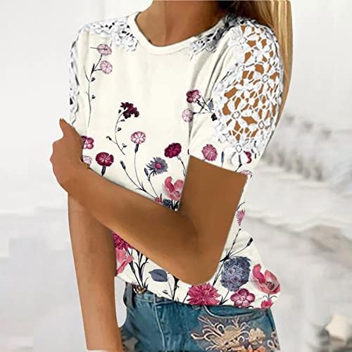 Ljetna majica za žene 2023 modna tiskana majica čipke kratkih rukava bluza okrugli vrat casual tops