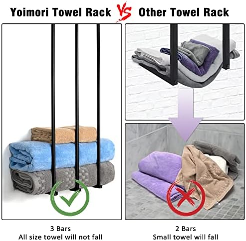 Yoimori stalci za peškire za kupatilo, stalak za peškire sa 3 bara zidni za odlaganje peškira u kupatilu, metalni