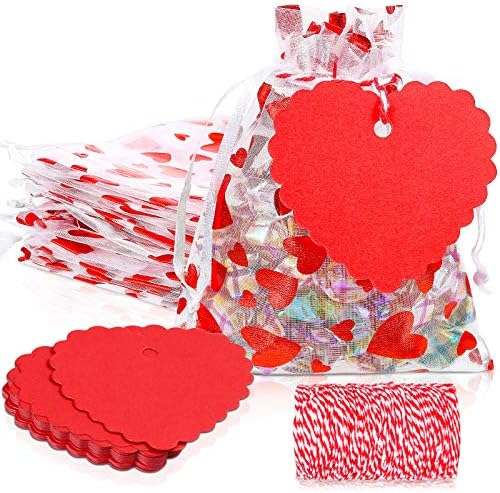 100 kom Valentinovo Organza torbe i 100 kom Kraft papir oznake crveno srce Valentine poslastica Candy
